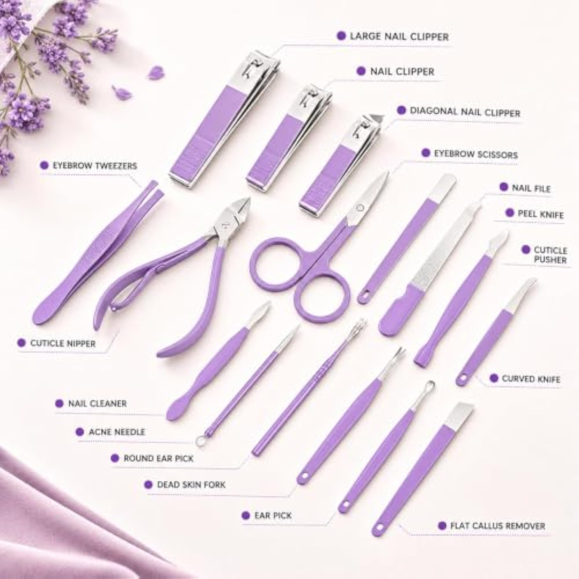 Manicure Pedicure Kit, Stainless Steel Nail Clipper & Grooming Tool Set